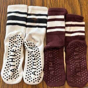 Athleta Striped Grip Socks - White and Burgundy